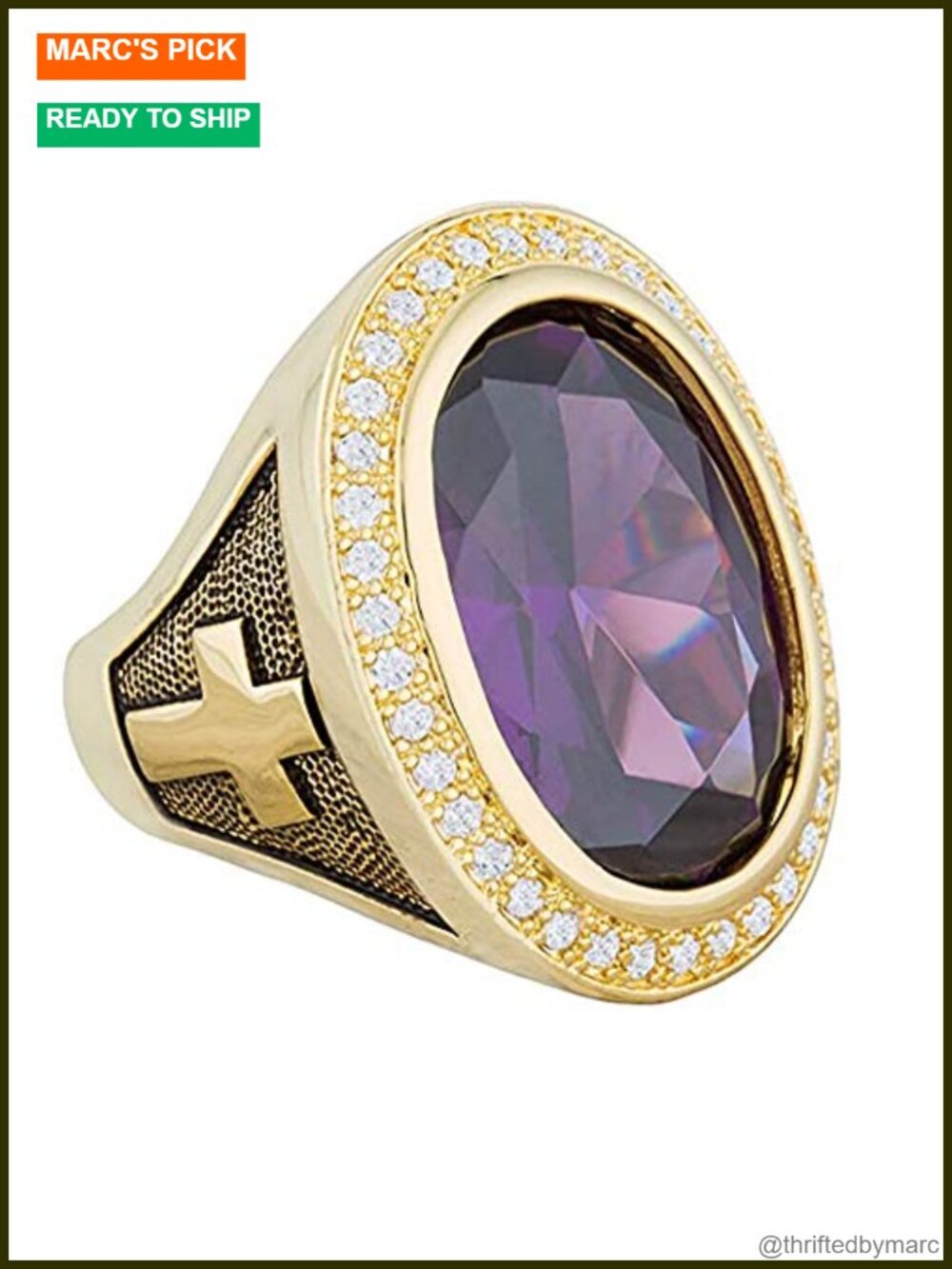 HKN1682 Designs 14k Gold Plated Bishop Cross Ring Cubic Zirconia